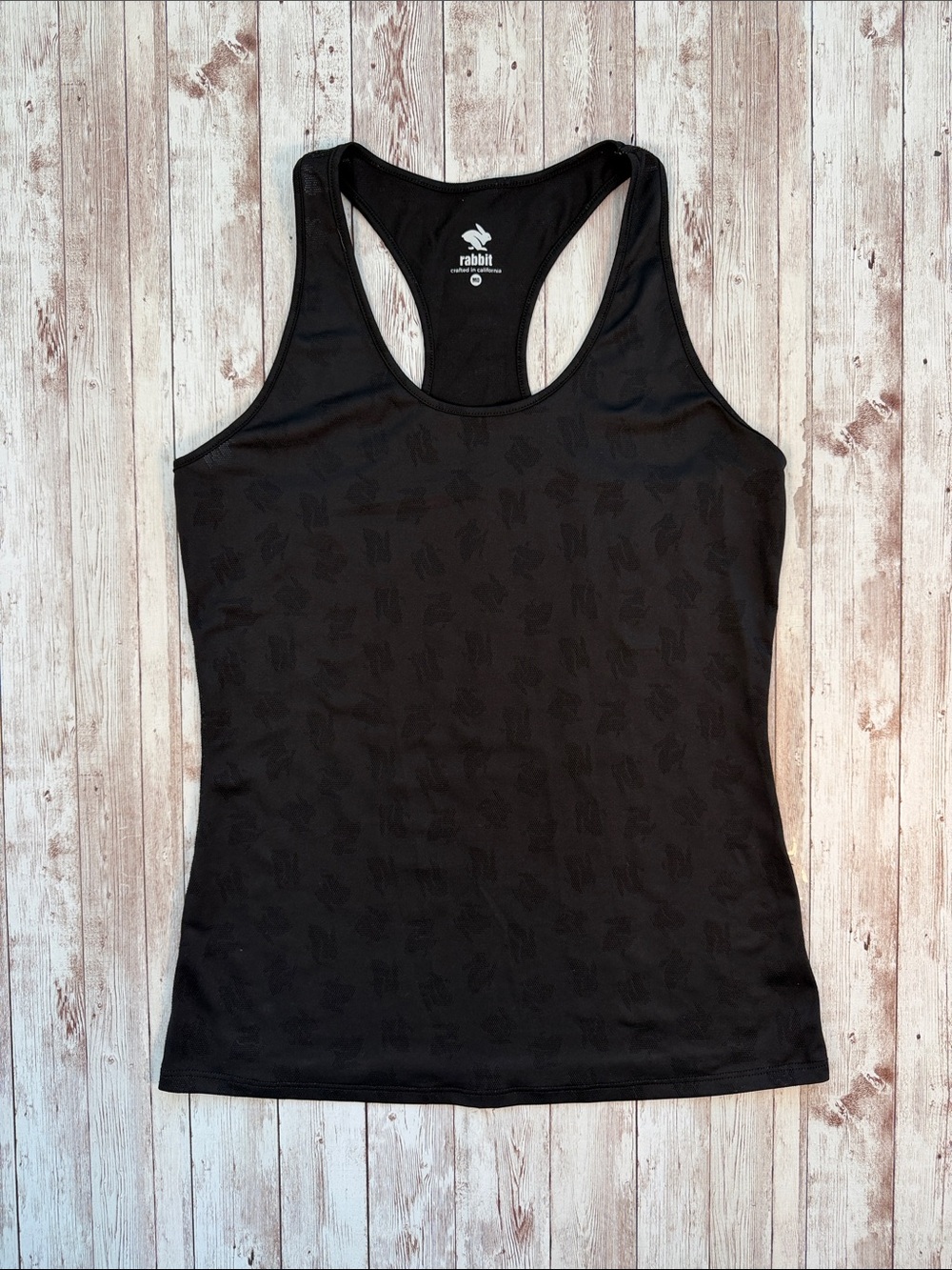 Rabbbit Women's Bunny Hop Black Racerback Tank sz Medium Running Top RabbitMesh